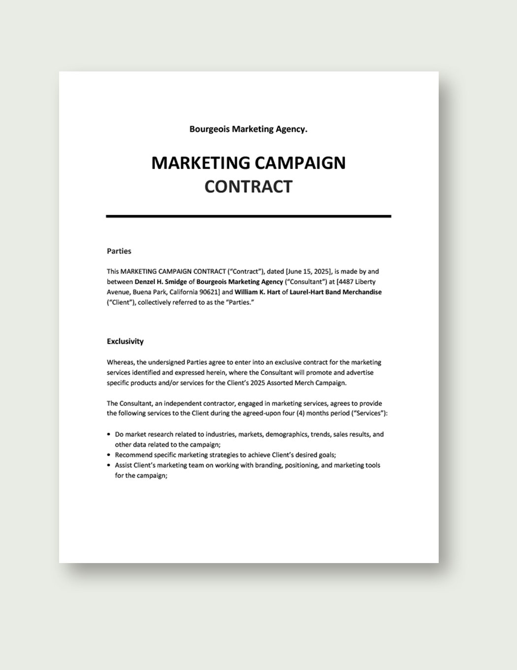 Marketing Campaign Contract Template