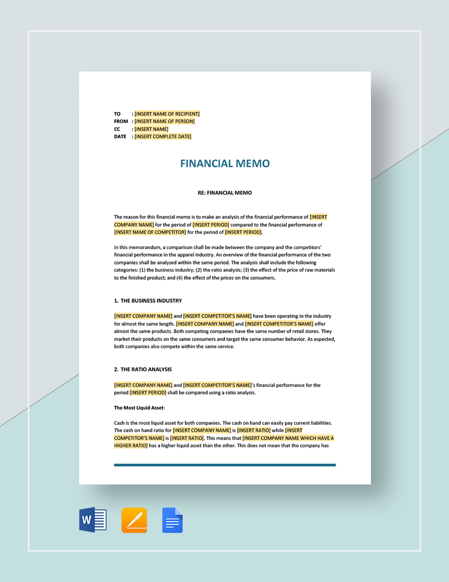 Financial Memo Template in Word, Pages, Google Docs - Download | Template.net