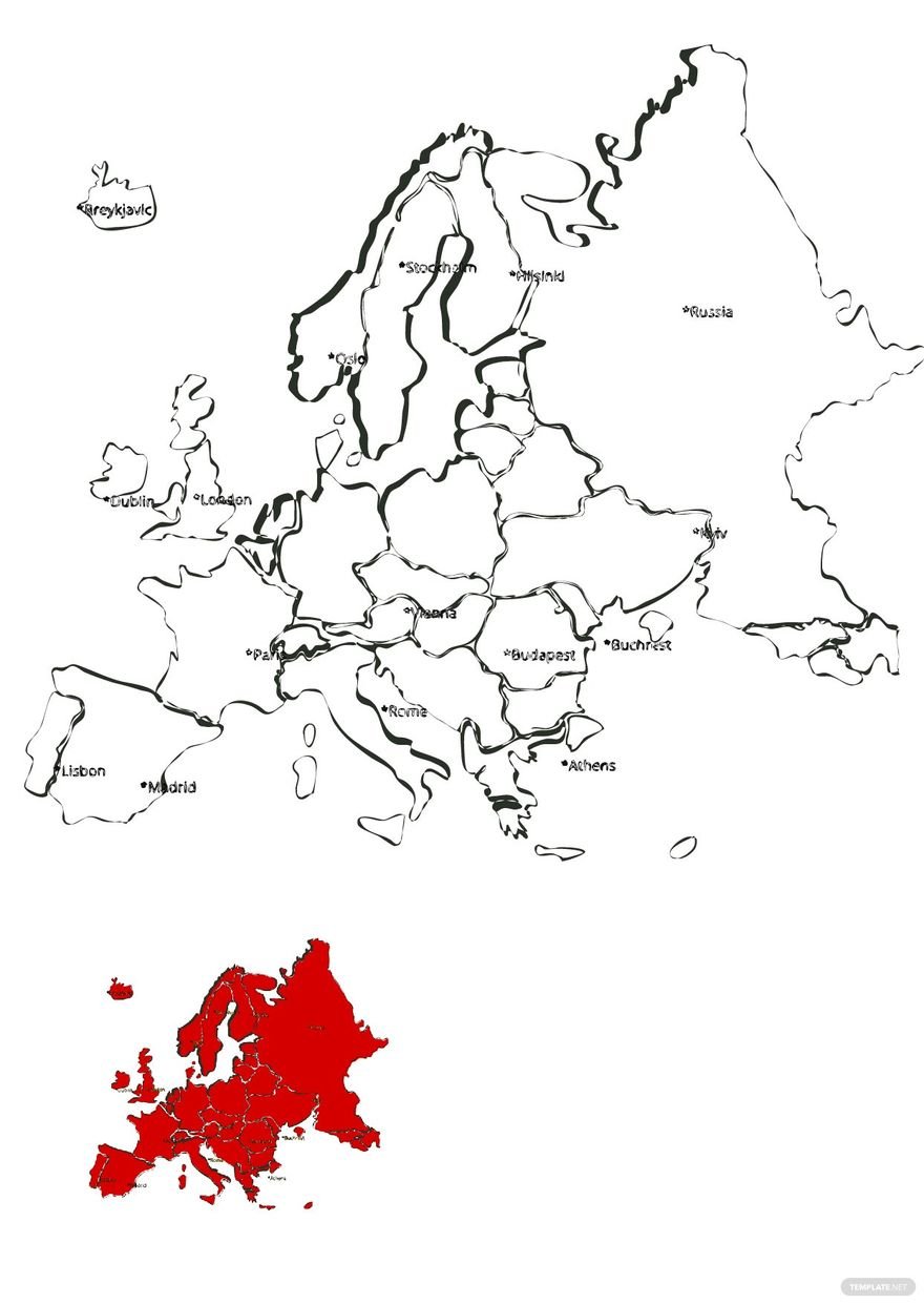 Free Europe Map Capitals Coloring Page in PDF