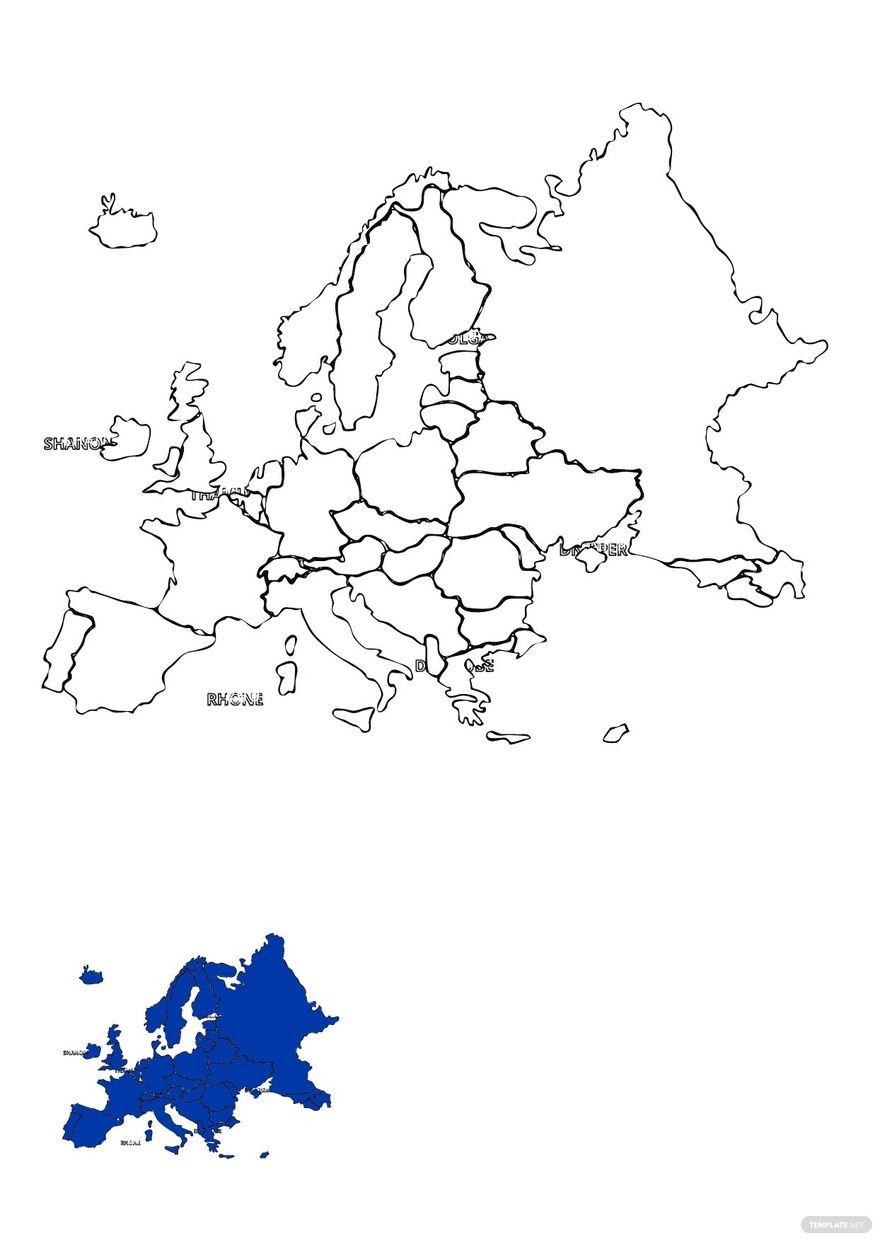 Free Europe Rivers Map Coloring Page in PDF