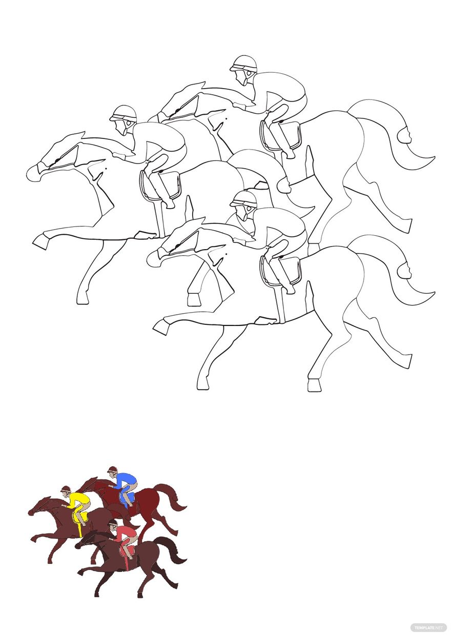 Horse Racing Coloring Page in PDF