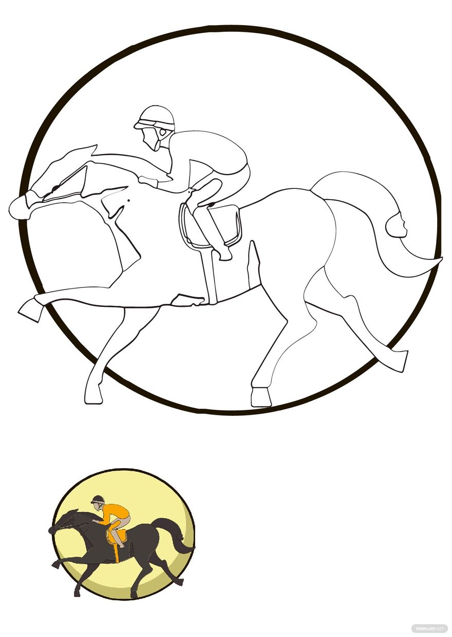 Horse Riding Coloring Page in PDF