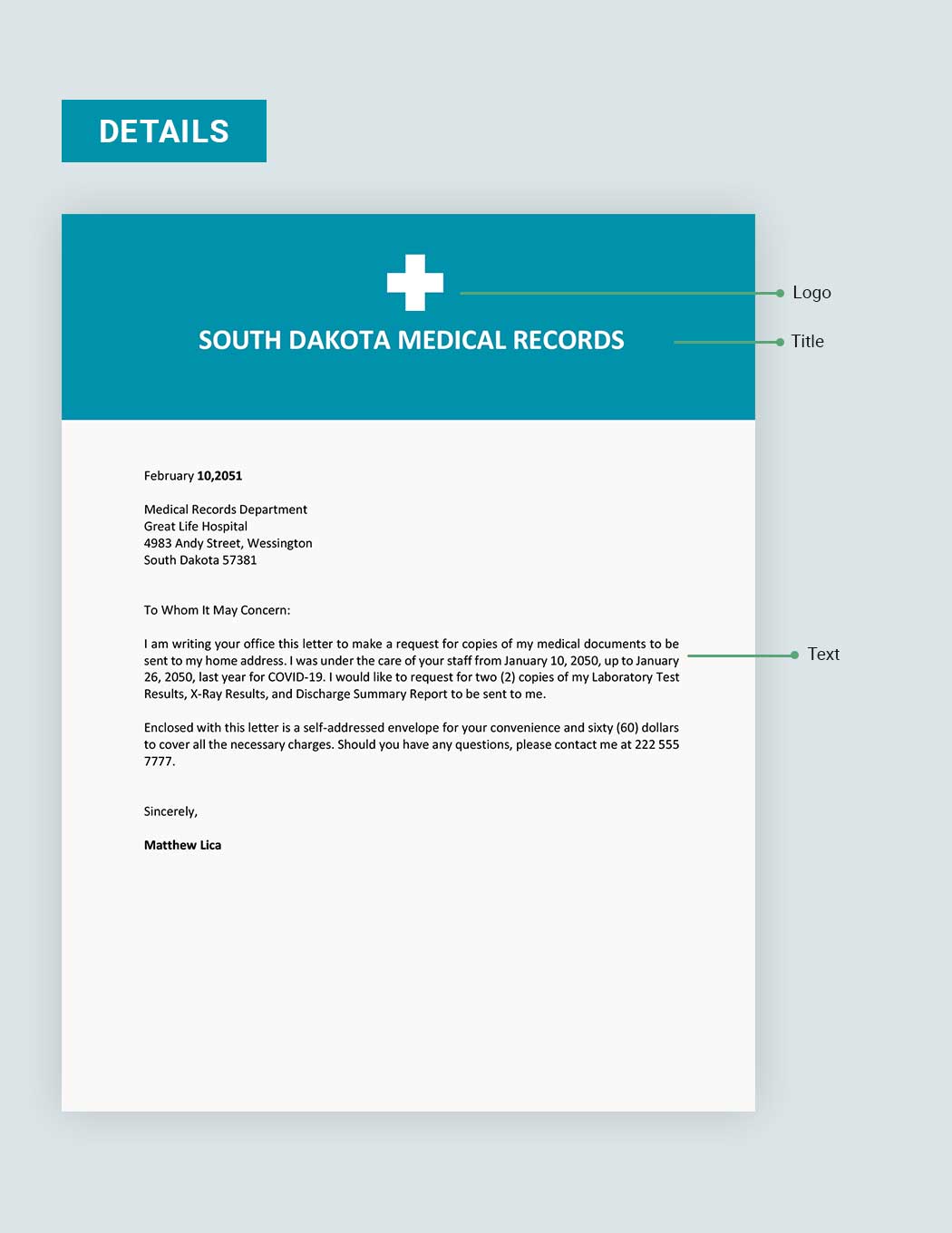 South Dakota Medical Records Request Template
