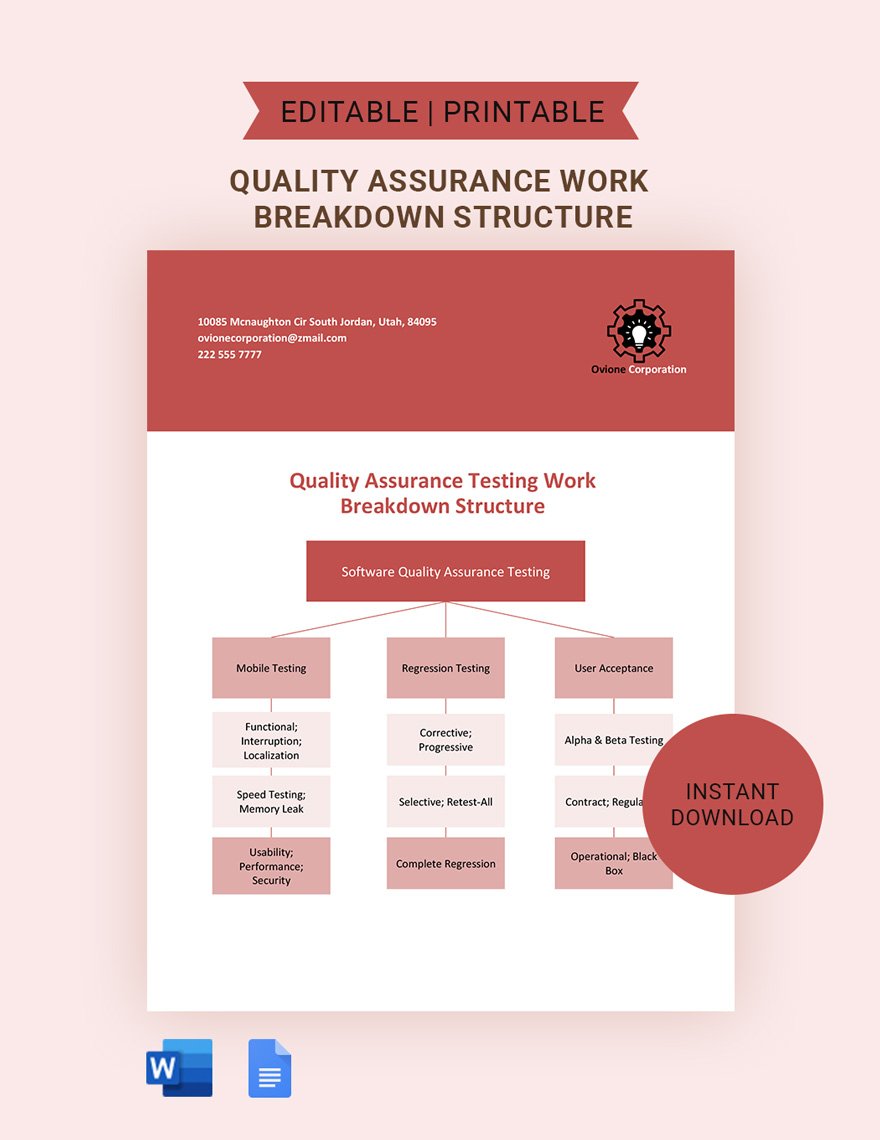 Quality Assurance Work Breakdown Structure Template