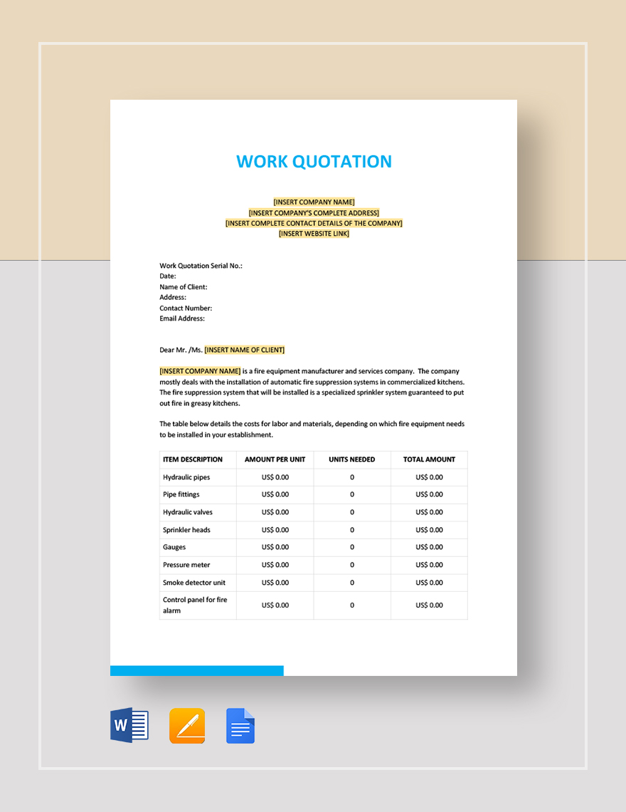 Work Quotation Template