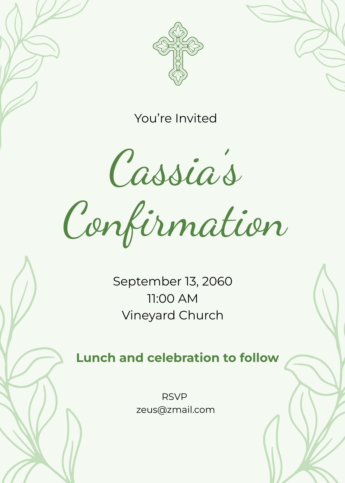 Green Confirmation Invitation