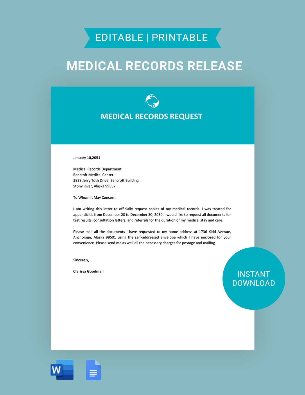 Free Sample Medical Records Release Template