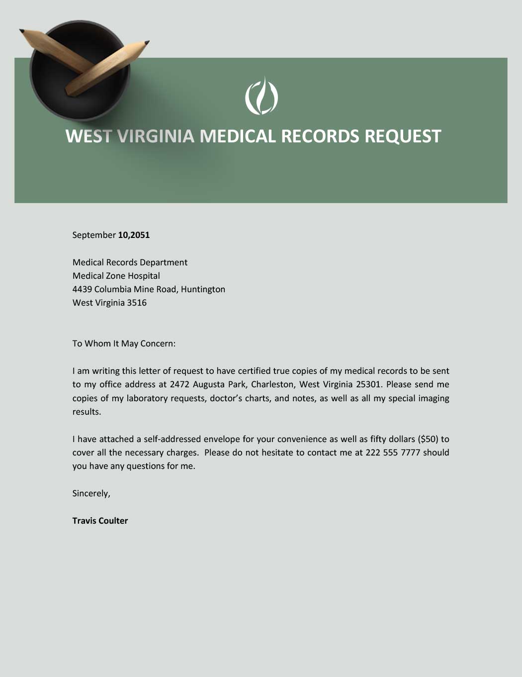 West Virginia Medical Records Request Template