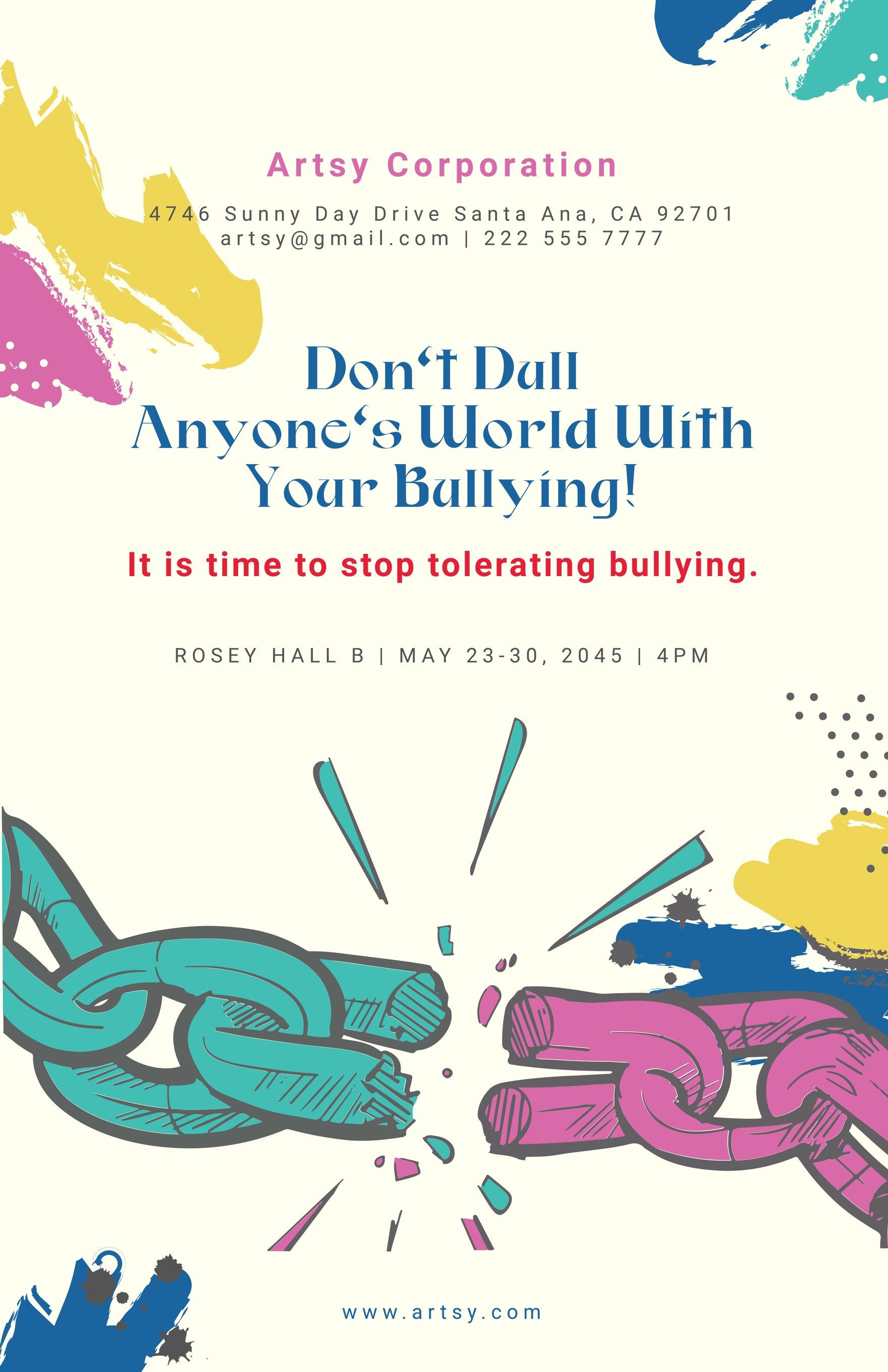 Free Colorful Anti-bullying Poster in Word, Illustrator, PSD, Publisher