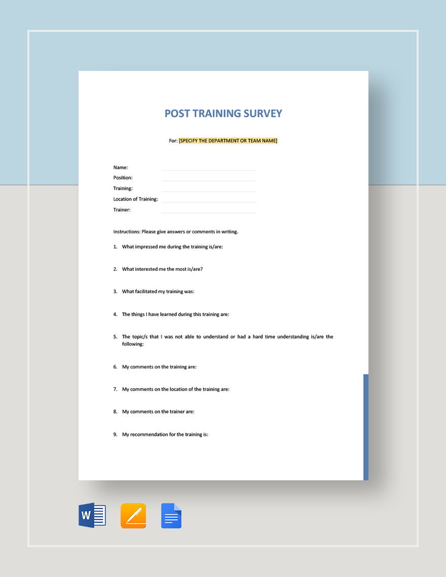 Post Training Survey Template Download In Word Google Docs Apple Pages Template