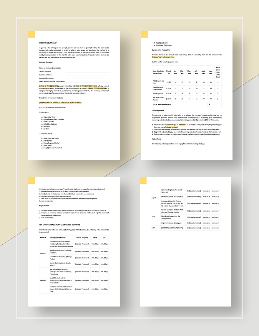 Editable Monthly Sales Plan Template