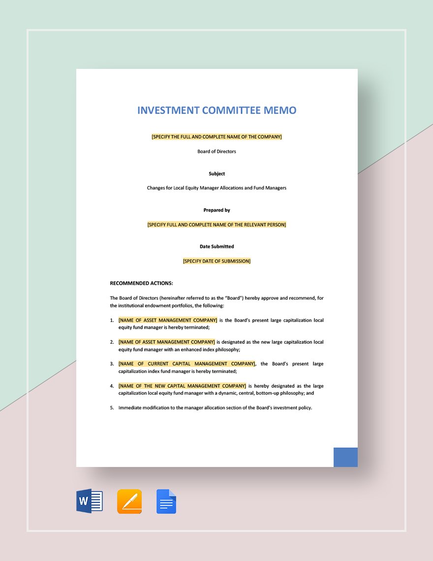 Investment Committee Memo Template