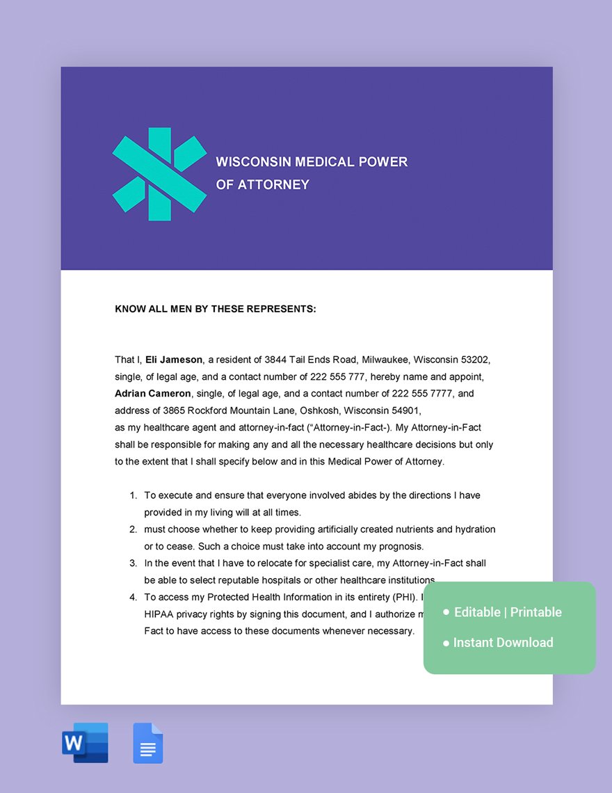 Wisconsin Medical Power Of Attorney Template