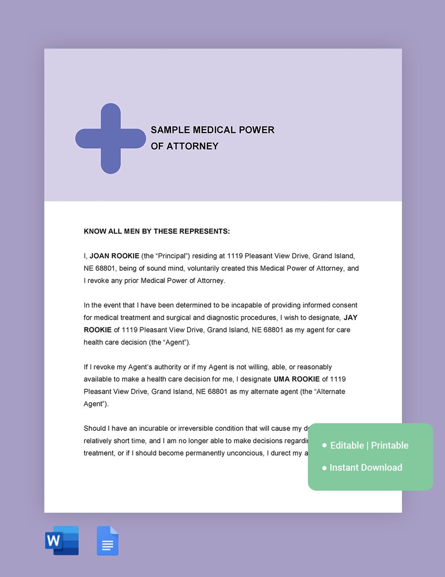 Free Sample Medical Power Of Attorney Template