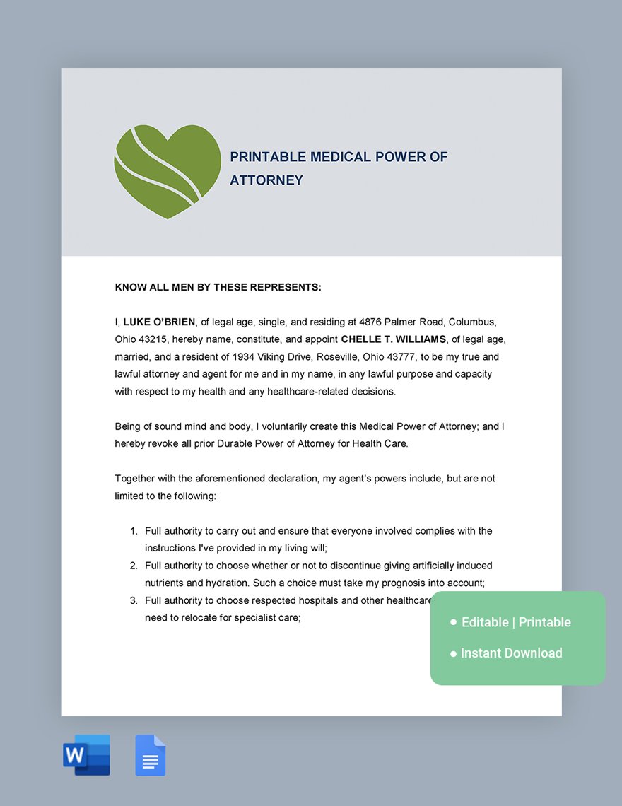 Free Printable Medical Power Of Attorney Template