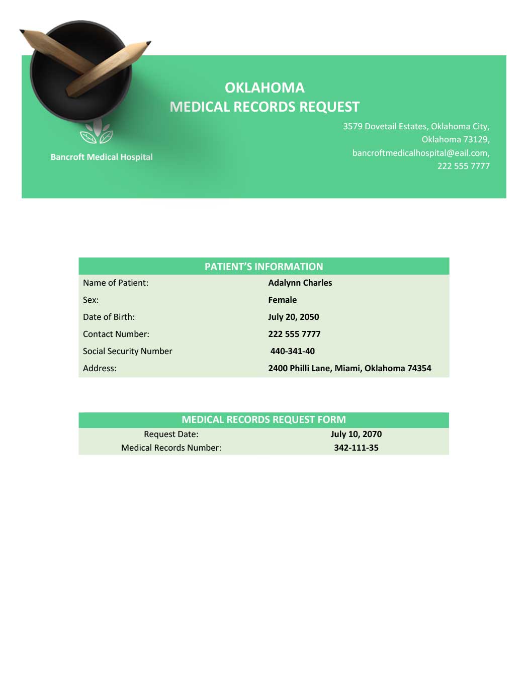 Oklahoma Medical Records Request Template
