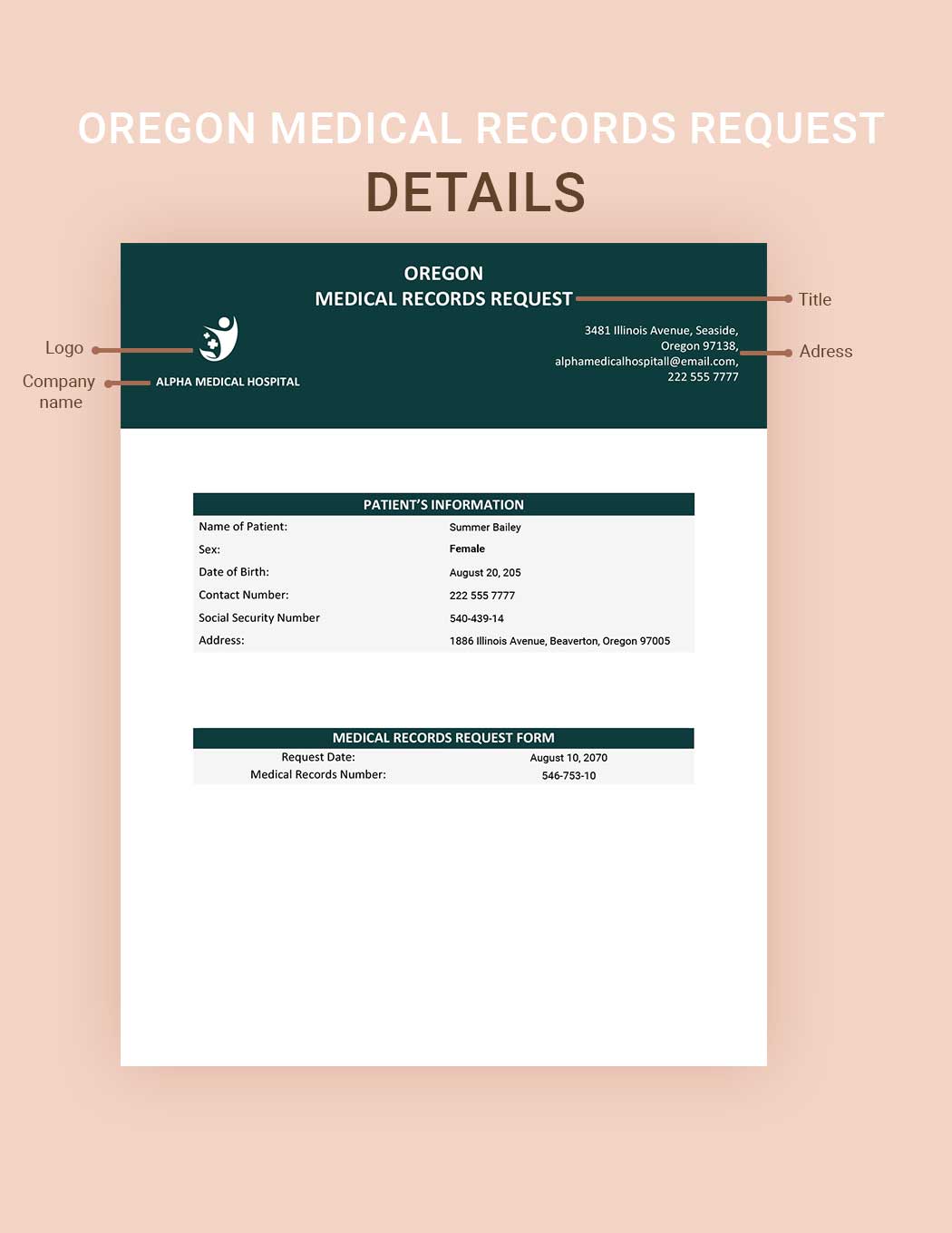 Oregon Medical Records Request Template