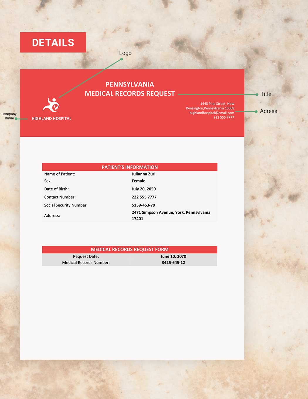 Pennsylvania Medical Records Request Template