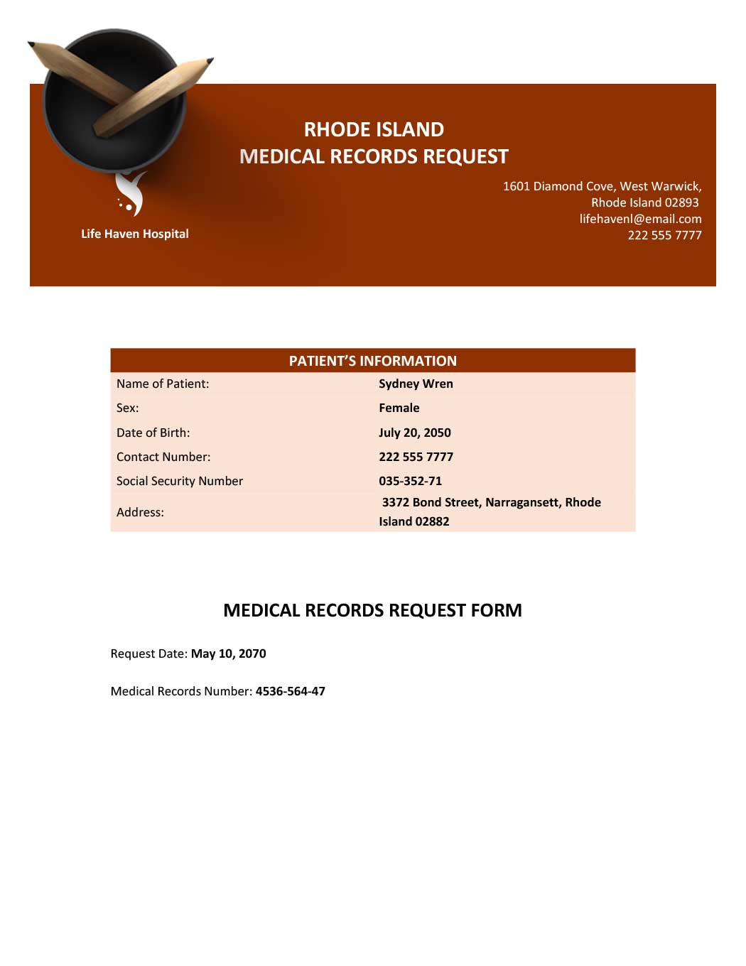 Rhode Island Medical Records Request Template