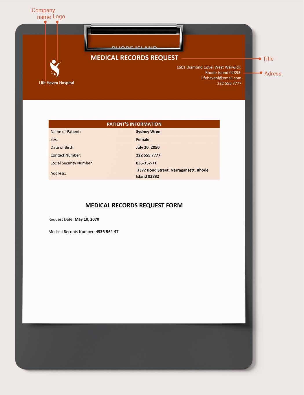 Rhode Island Medical Records Request Template