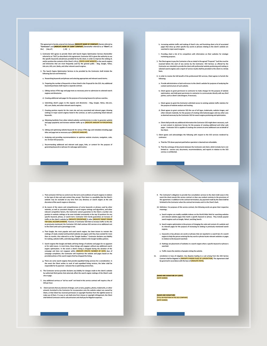 SEO Contract Template in Google Docs Pages Word Download Template net