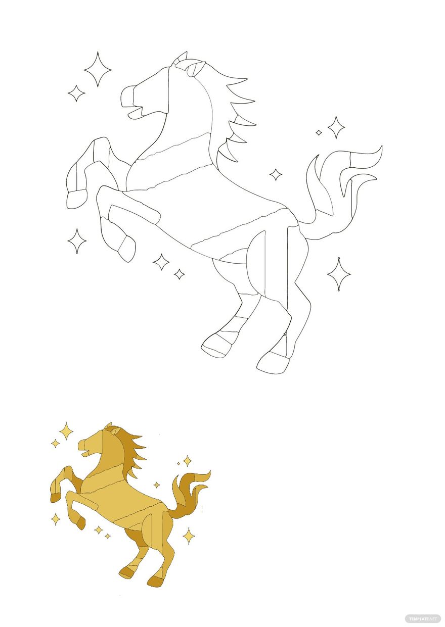 Free Golden Horse Coloring Page in PDF