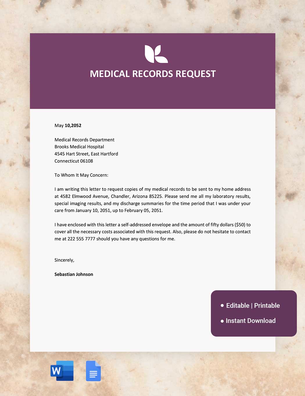 Medical Records Request Example in Word, Google Docs
