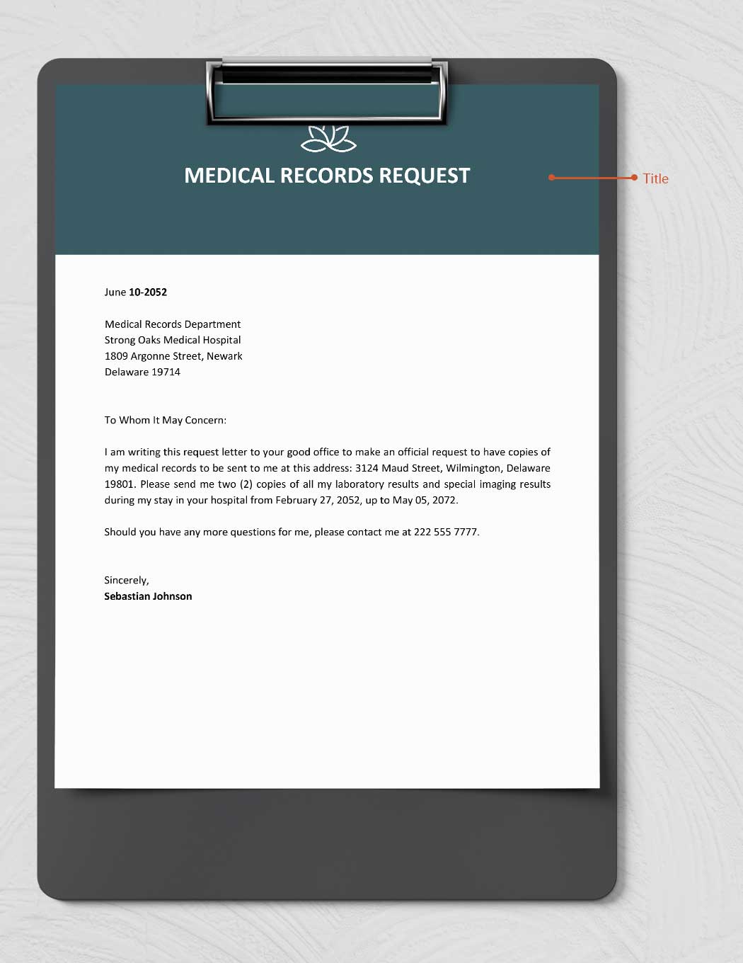 Printable Medical Records Request Example