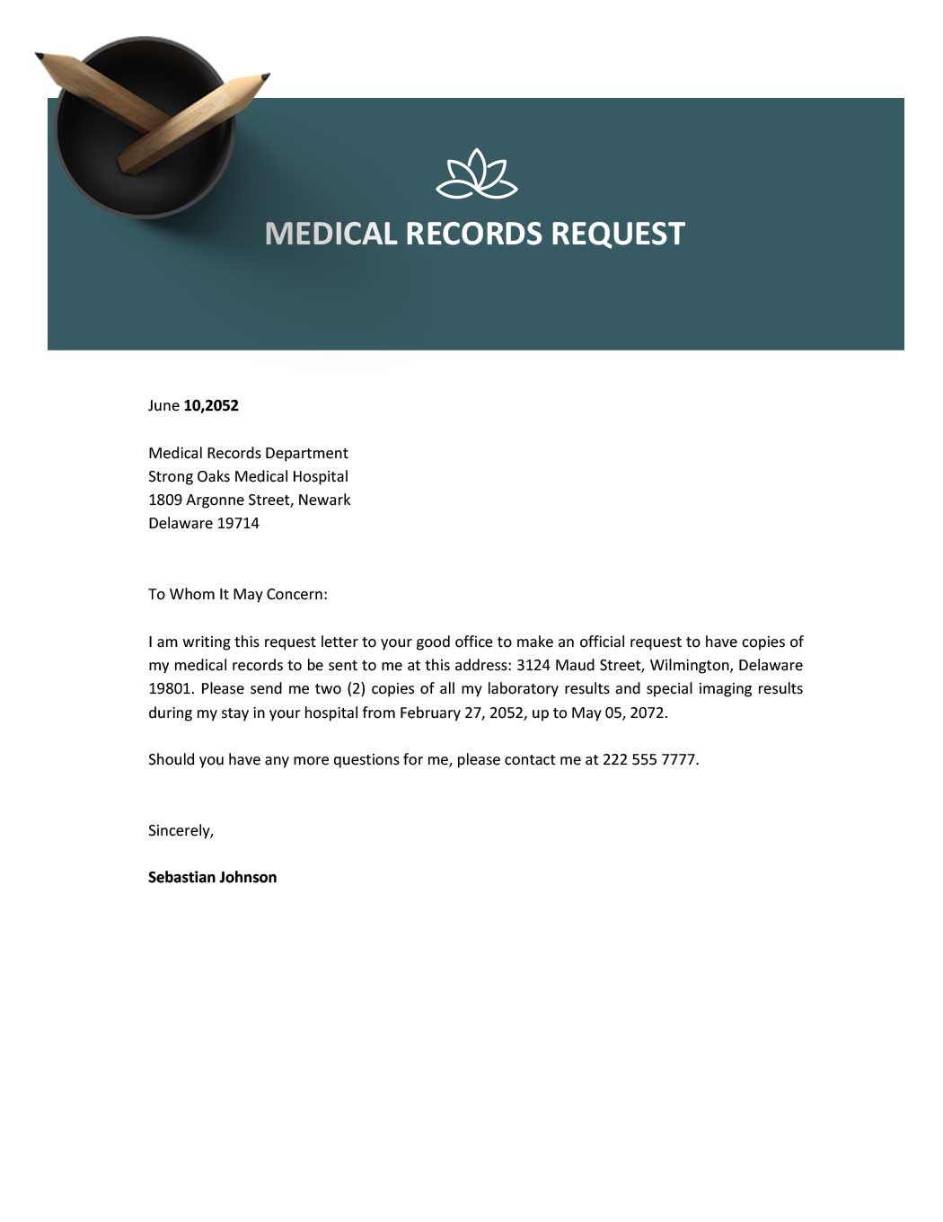 Printable Medical Records Request Example