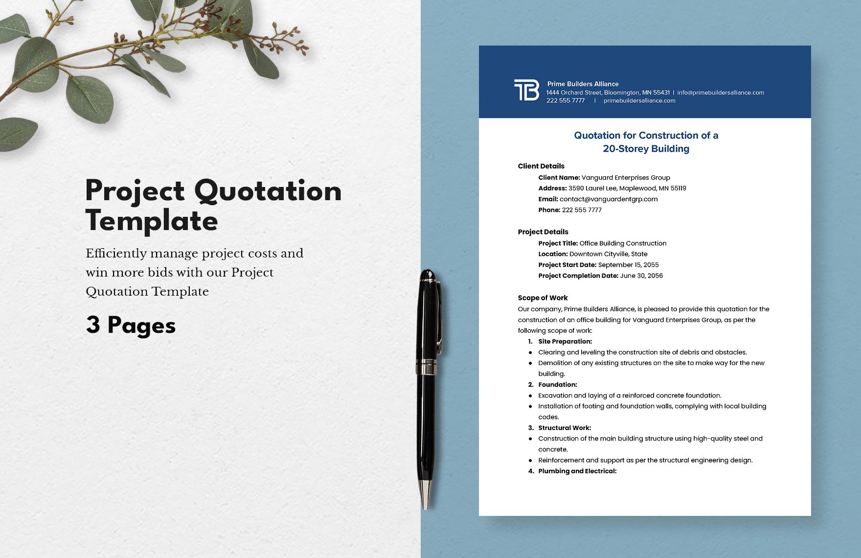 Project Quotation Template in Word, Google Docs, PDF, Google Sheets, Apple Pages