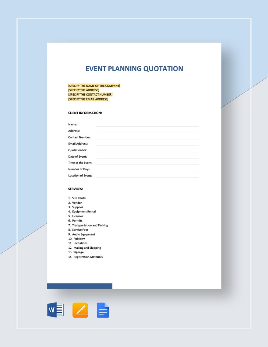 Event Planning Quotation Template
