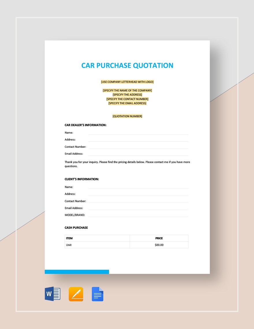 Car Purchase Quotation Template