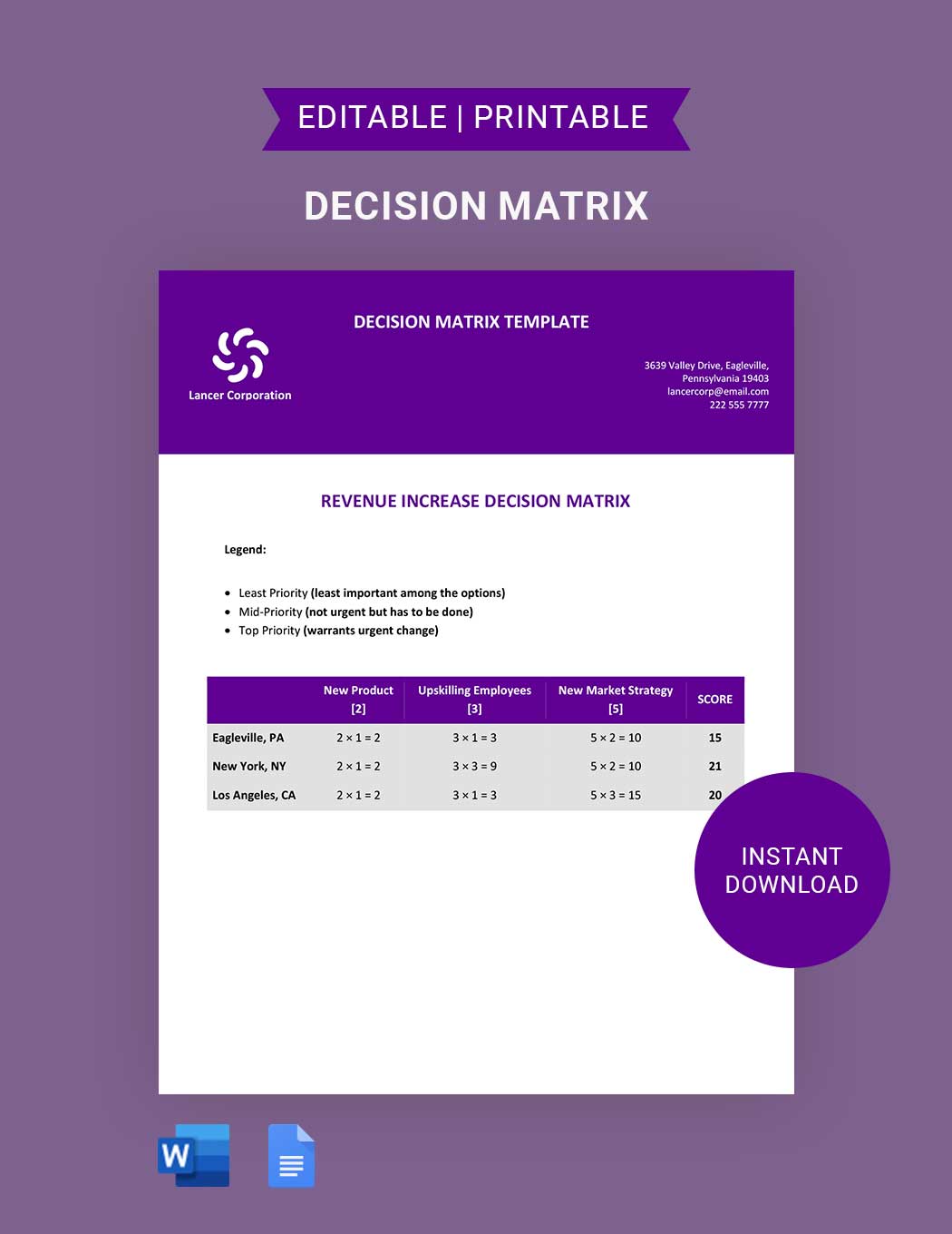 Sample Decision Matrix Template in Word, Google Docs