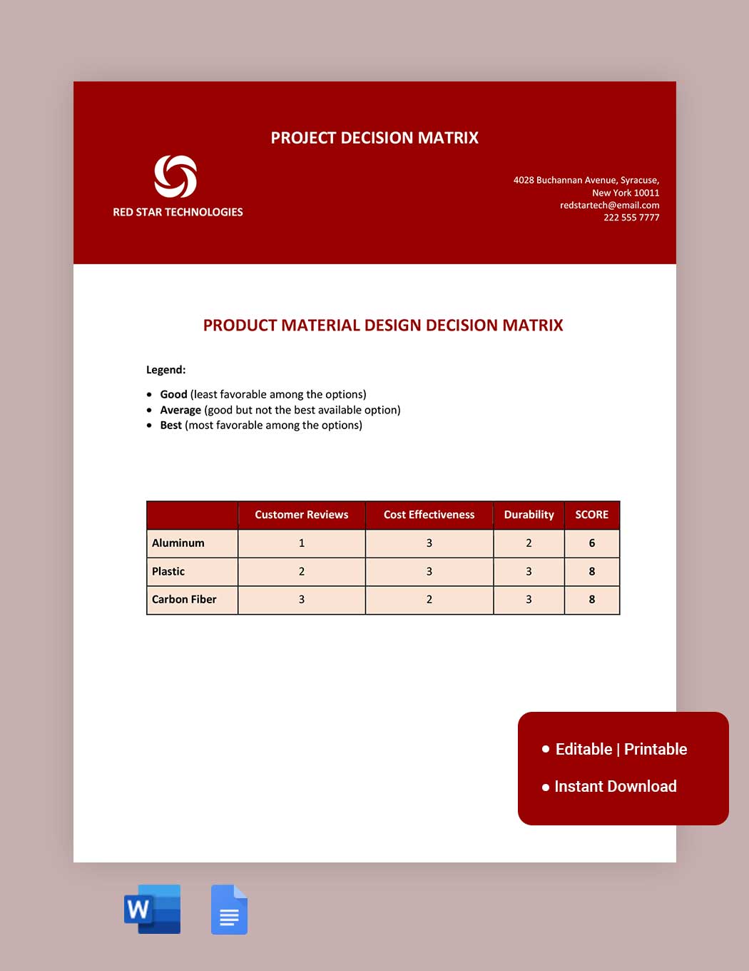 Project Decision Matrix Template in Word, Google Docs