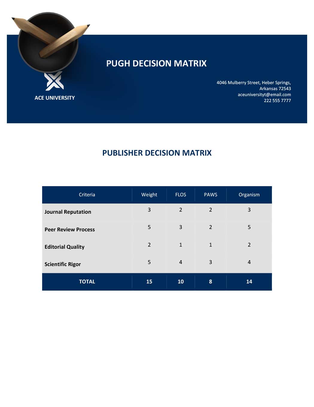 Pugh Decision Matrix Template