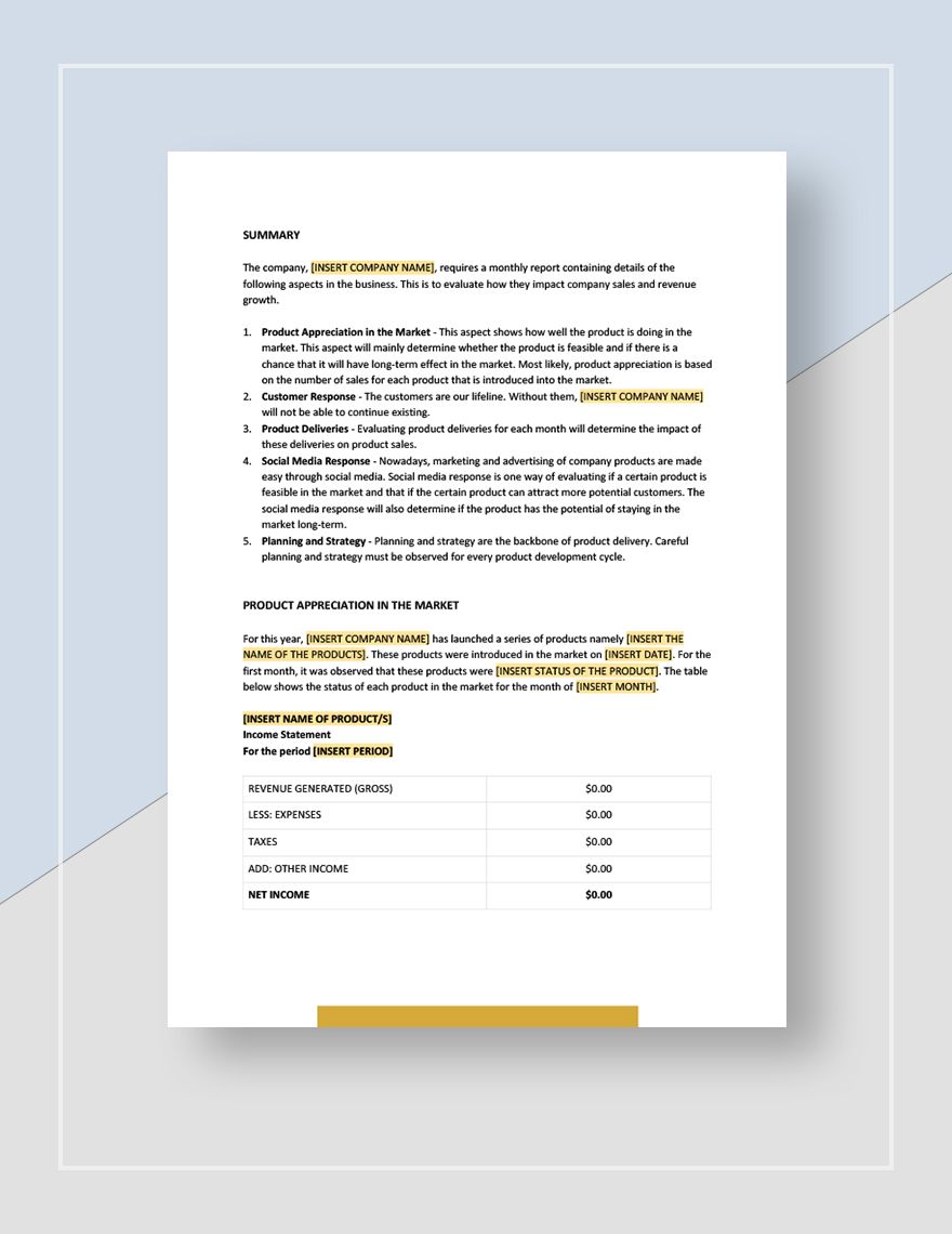 Monthly Business Report Template Google Docs Word Apple Pages