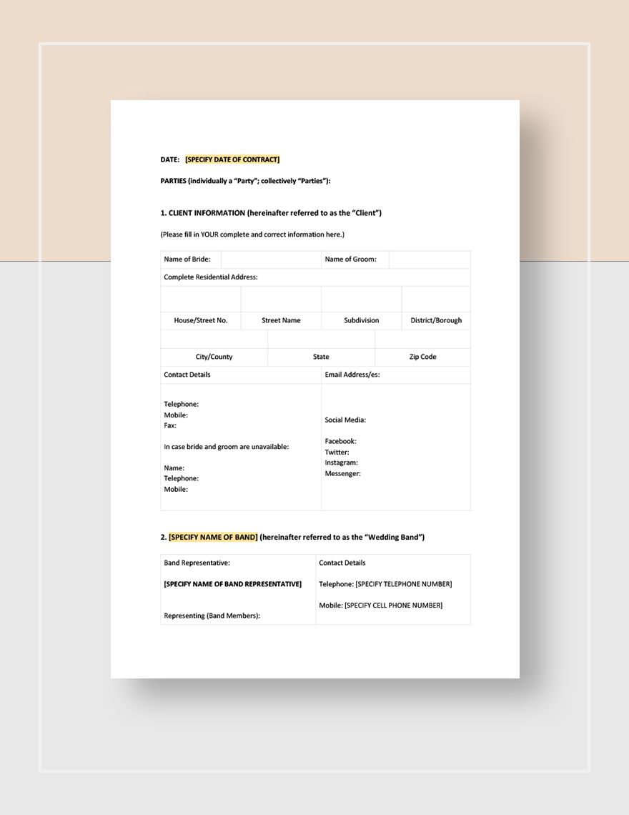 Wedding Band Contract Template