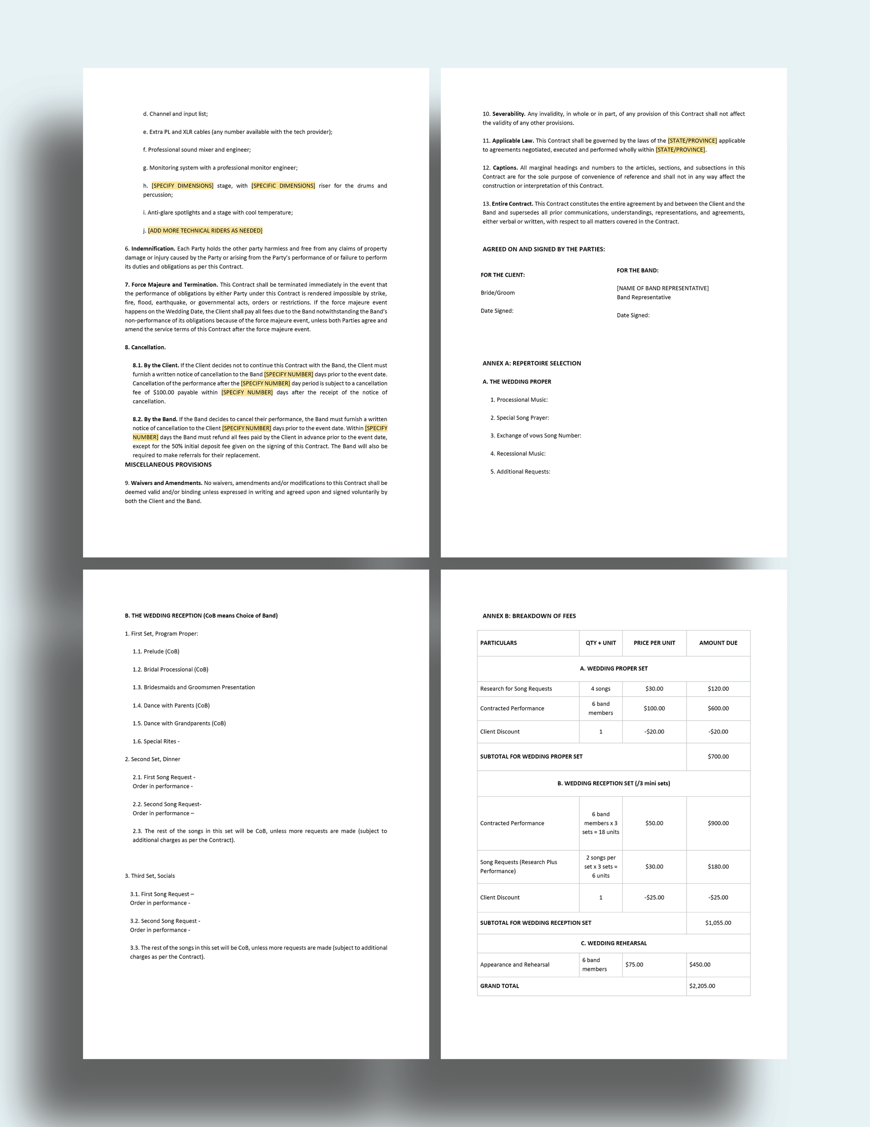 Wedding Band Contract Template