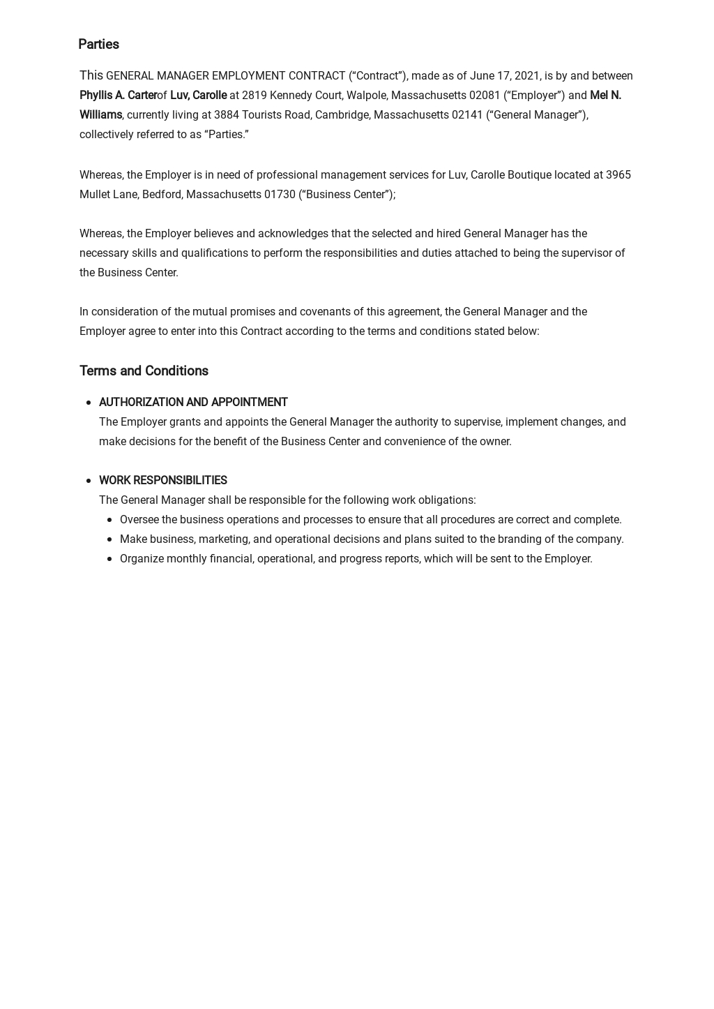 Business Management Contract Template