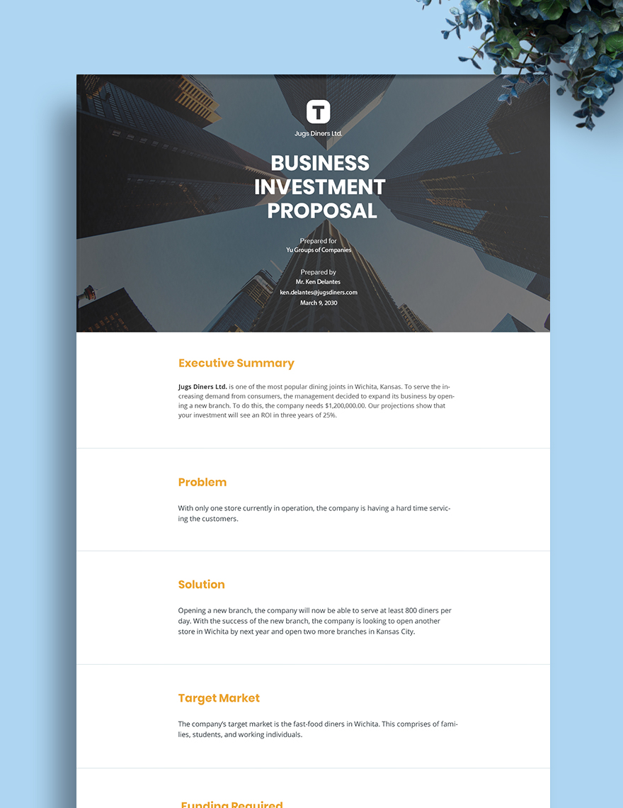 Business Investment Proposal Template