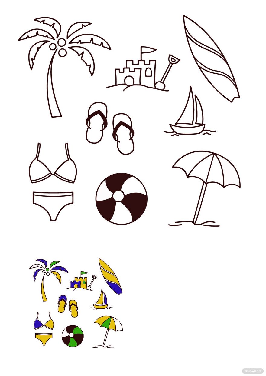 Free Beach Doodle Coloring Page