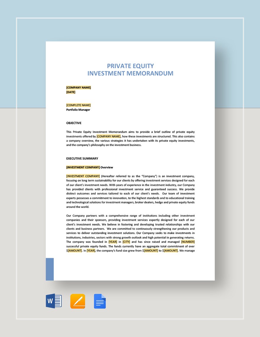 Private Equity Investment Memo Template in Word, Google Docs, Apple Pages