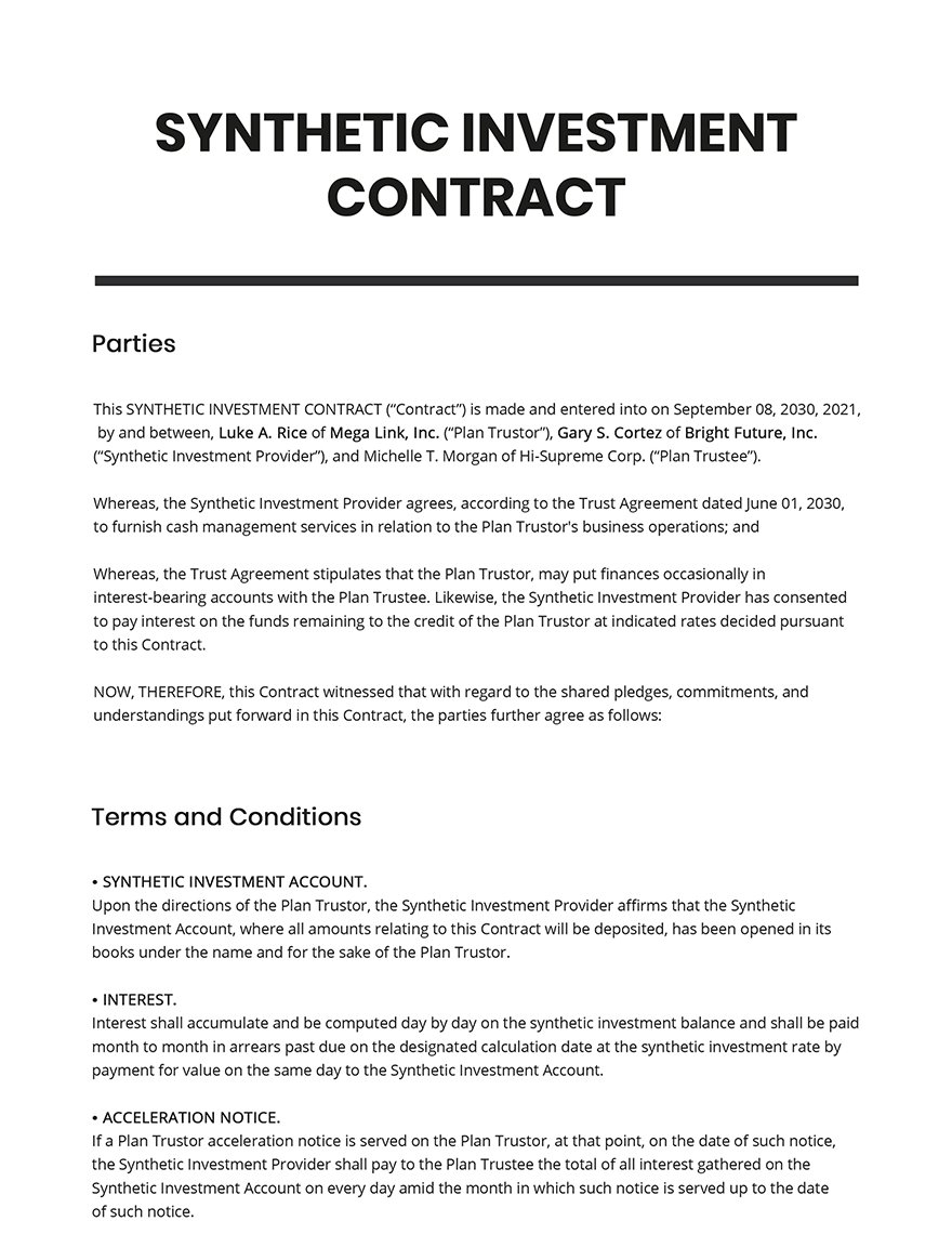 Synthetic Investment Contract Template
