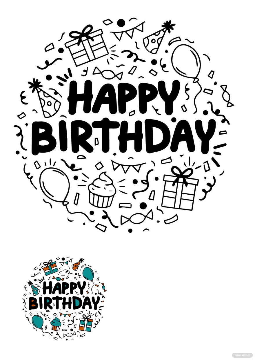 Birthday Doodle Coloring Page