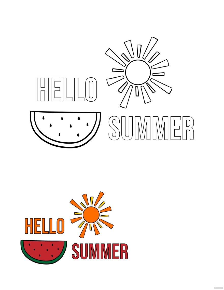 Free Hello Summer Coloring Page in PDF, JPG