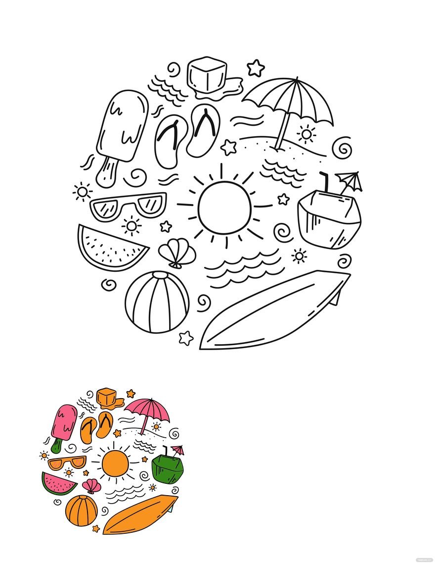 Free Summer Doodle Coloring Page in PDF, JPG