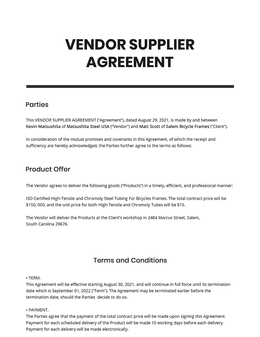 Supplier Contract Template