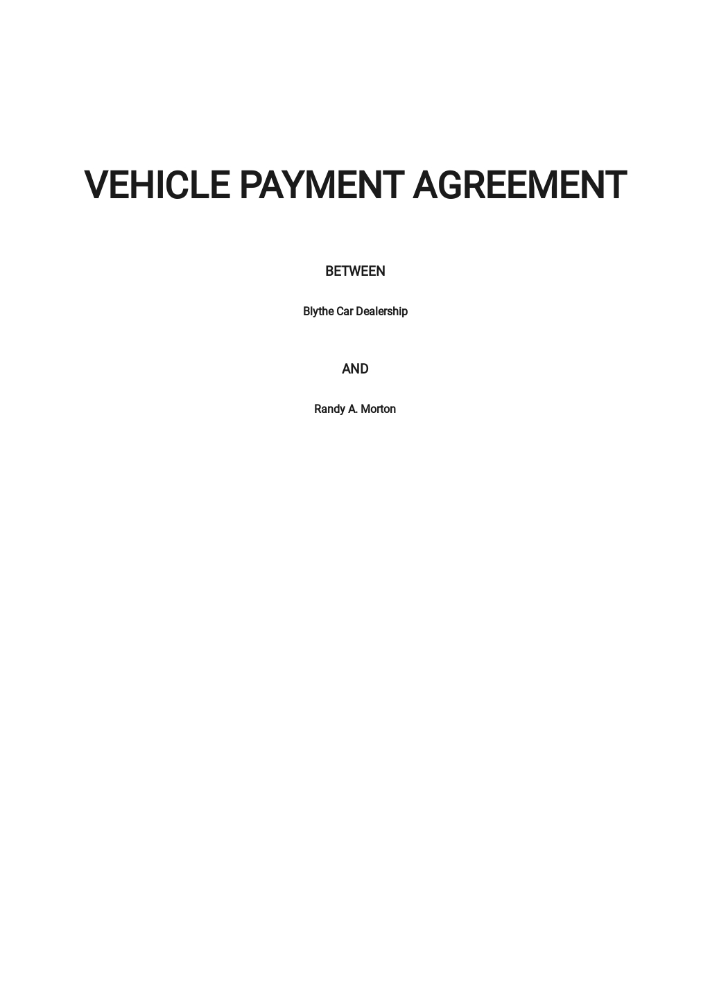 Vehicle Use Agreement Template