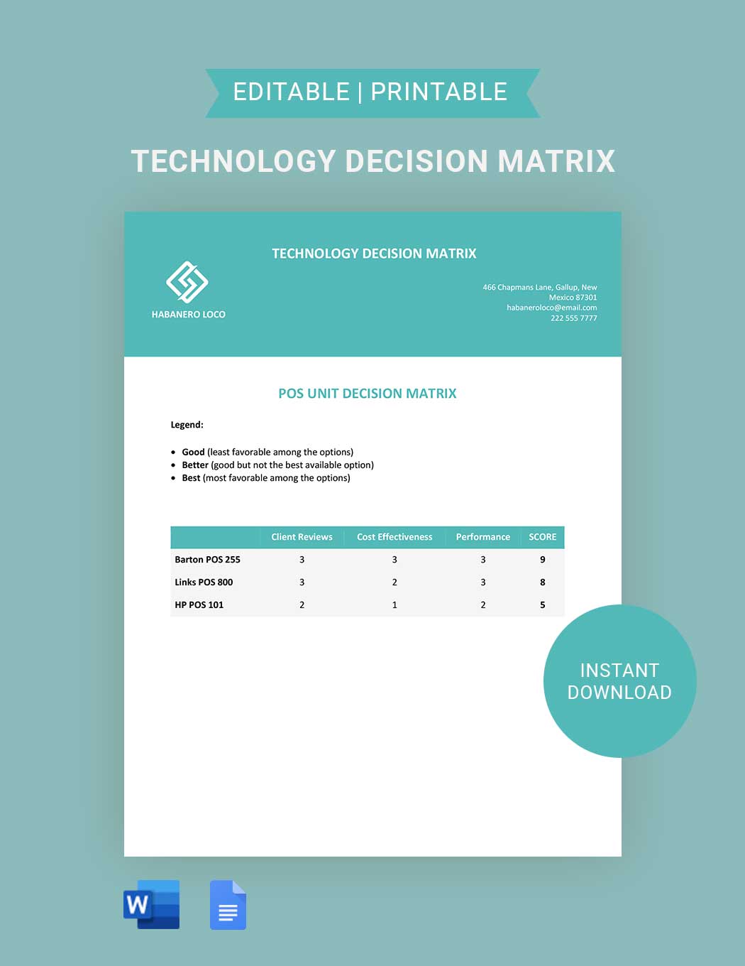 Free Technology Decision Matrix Template