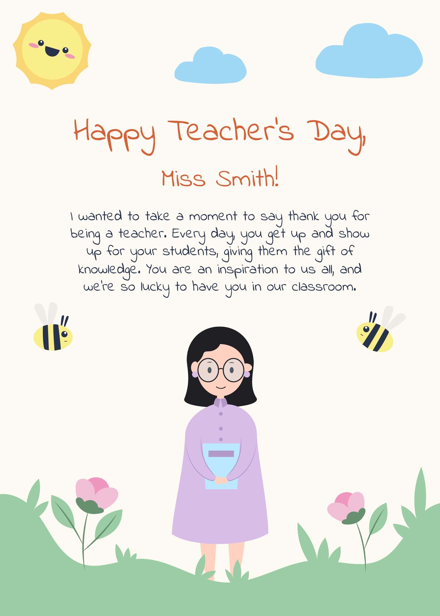 Free Cute Teacher's Day Card in Word, Illustrator, PSD, Apple Pages, Publisher